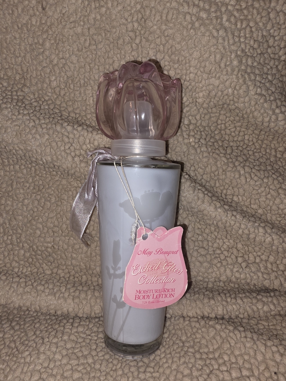 Rare Vintage Bath & Body Works "May Bouquet" Body Lotion Etched Glass Collection
